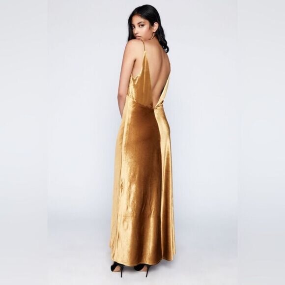 Bardot Silky Bronze Capri Velour Slip Dress in Marigold Women's Size US 4 NWT - Picture 2 of 9